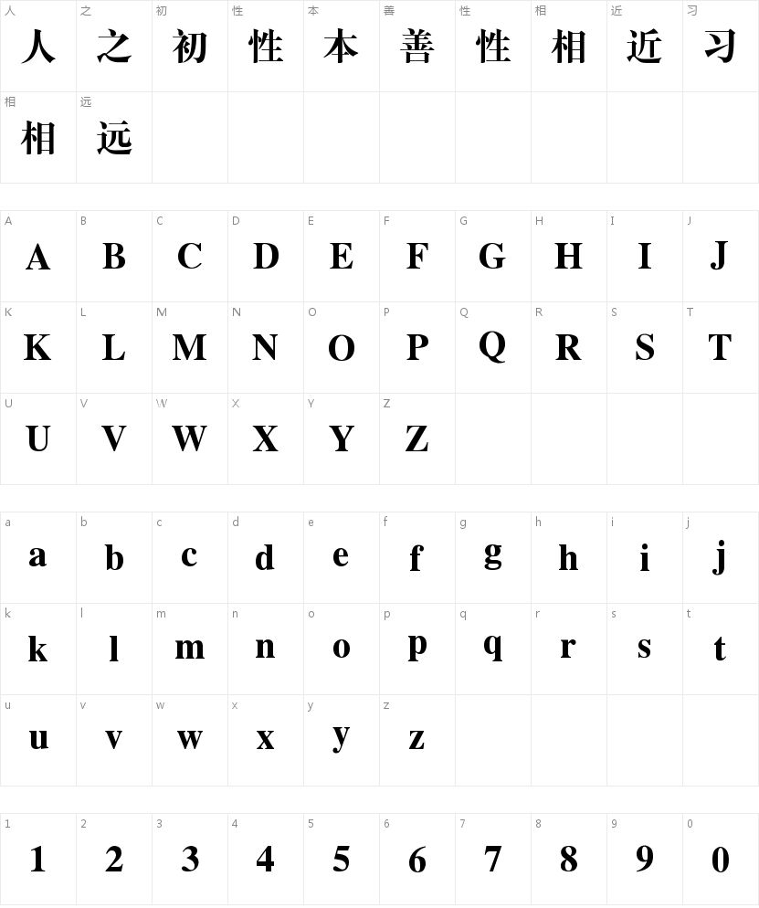 极字经典大标宋简繁的字符映射图